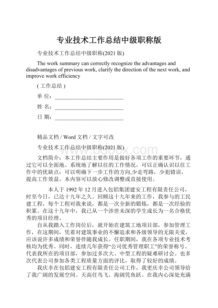 专业技术工作总结中级职称版.docx_第1页