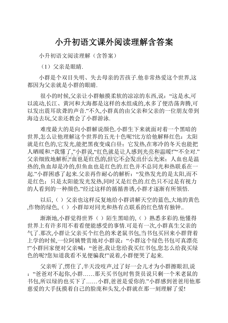 小升初语文课外阅读理解含答案.docx