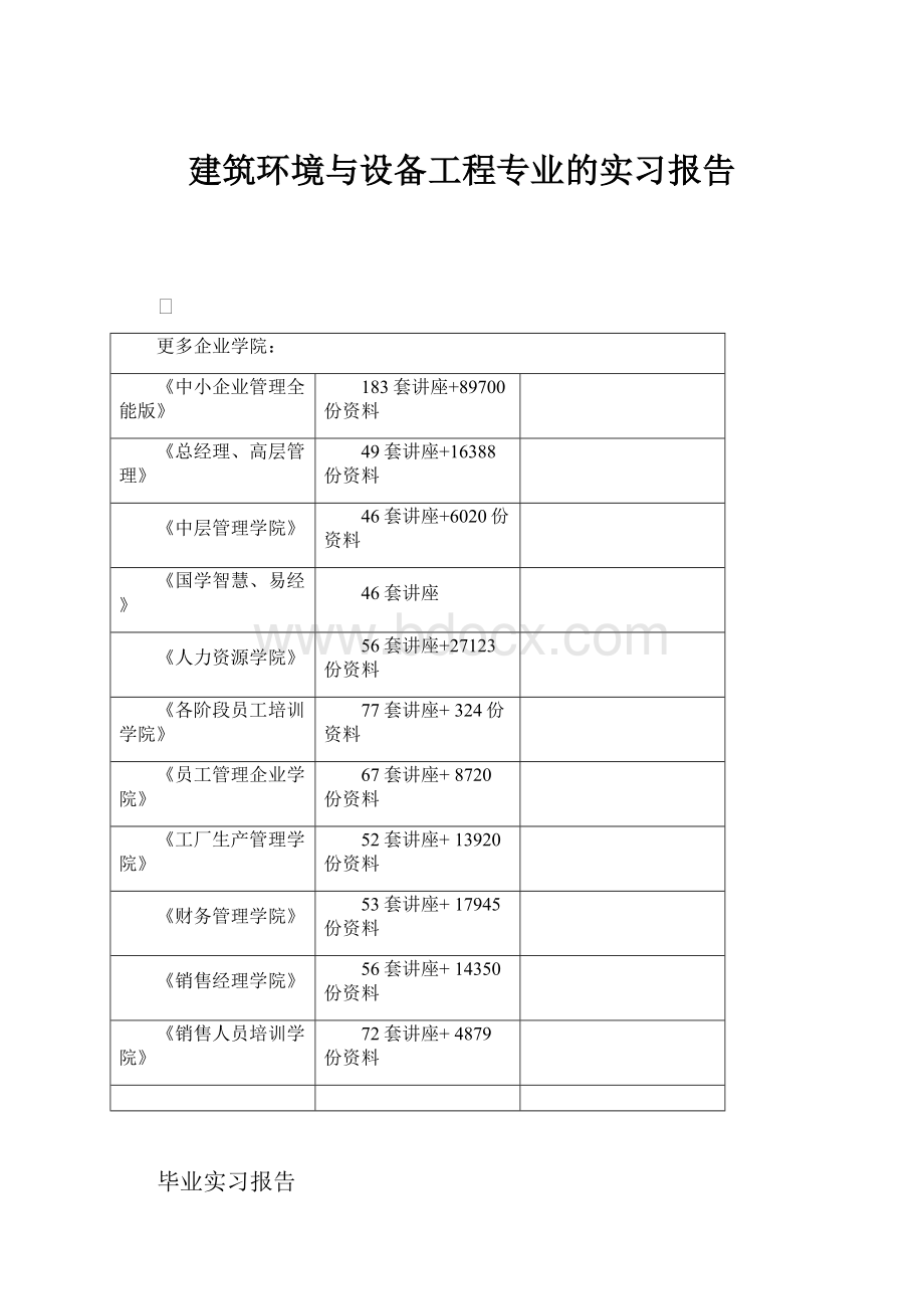 建筑环境与设备工程专业的实习报告Word文档下载推荐.docx