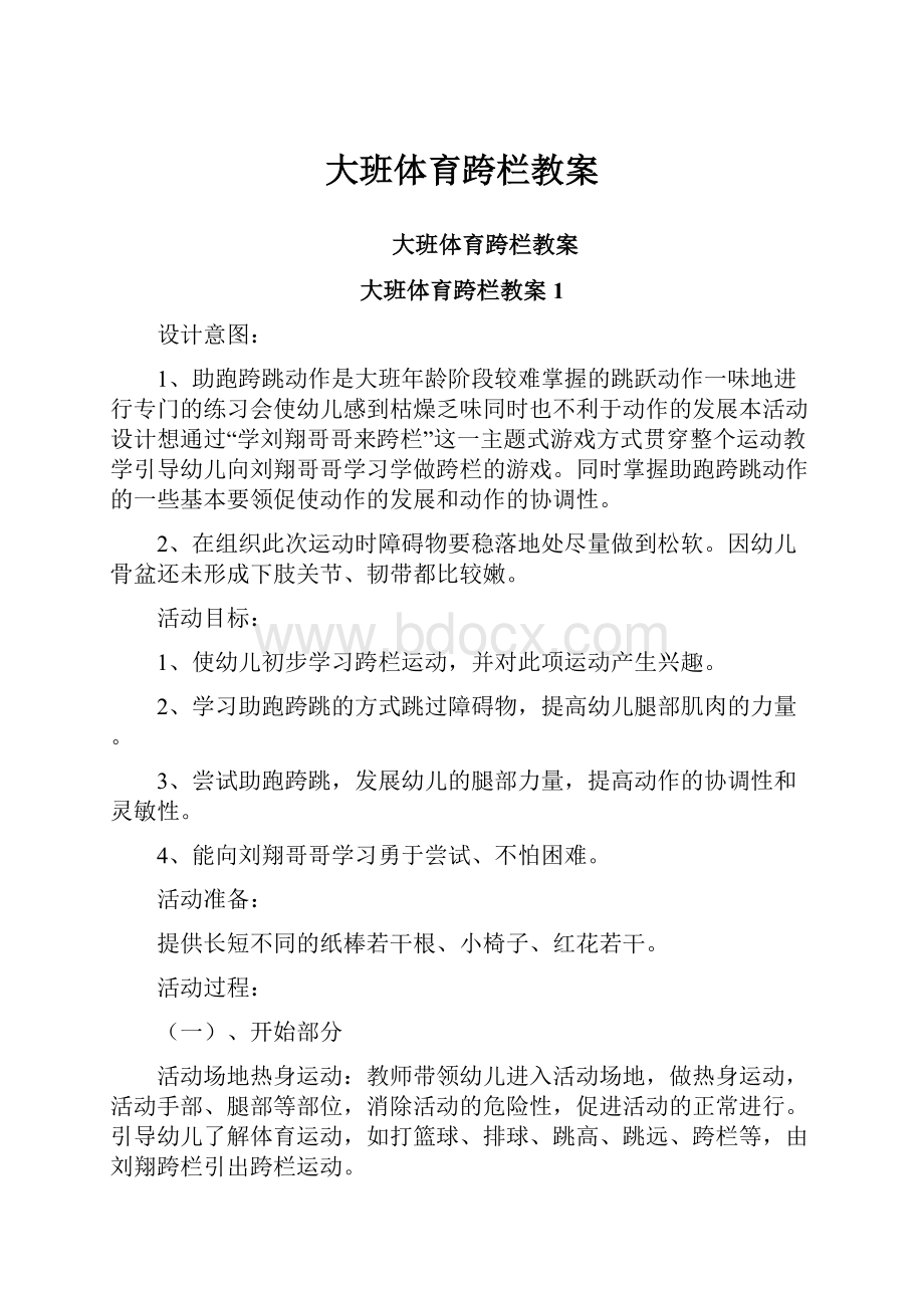 大班体育跨栏教案Word文档下载推荐.docx_第1页