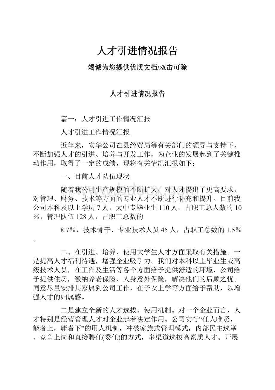 人才引进情况报告文档格式.docx