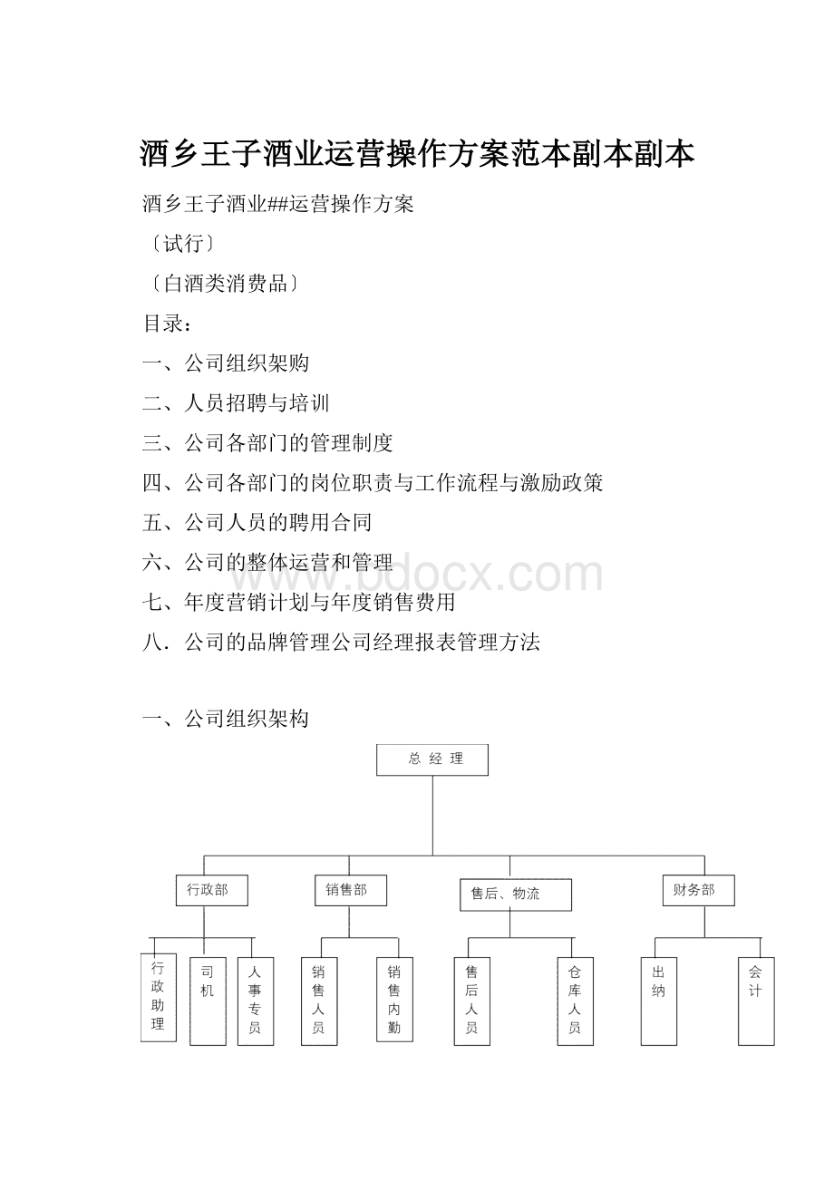 酒乡王子酒业运营操作方案范本副本副本Word文档格式.docx