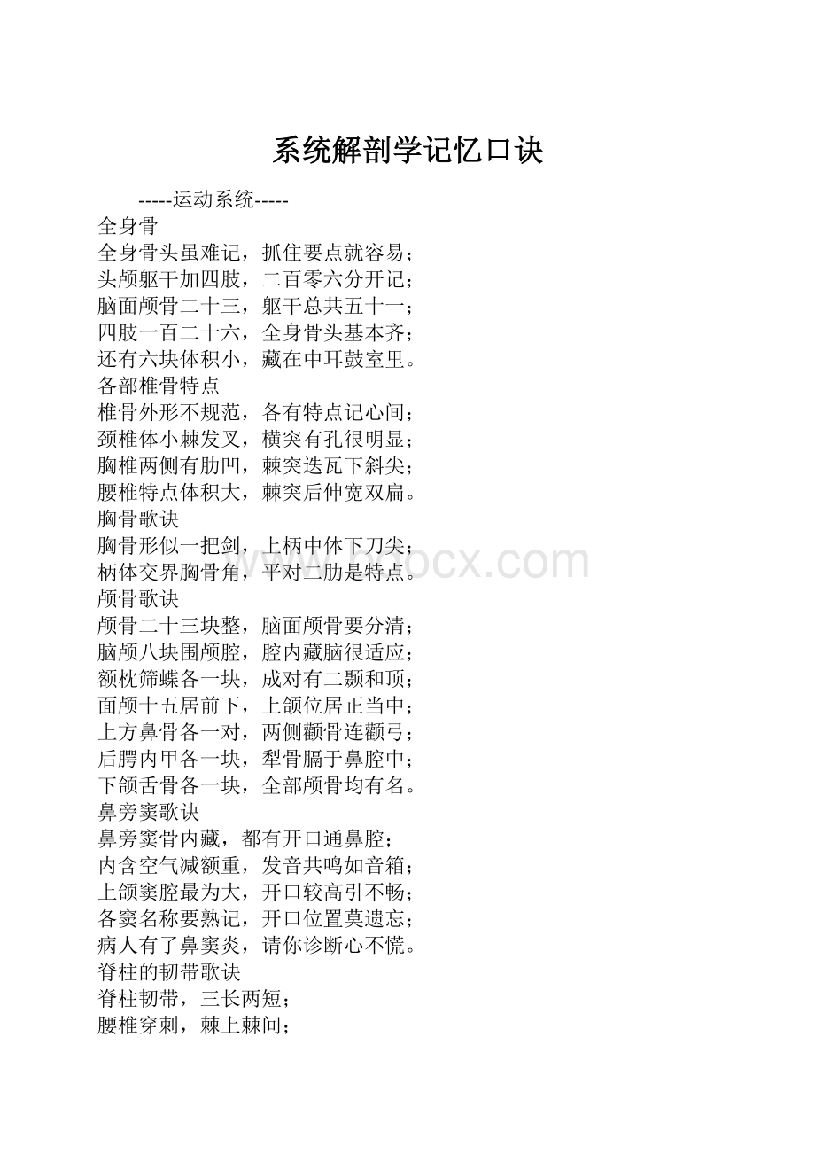 系统解剖学记忆口诀Word文件下载.docx_第1页