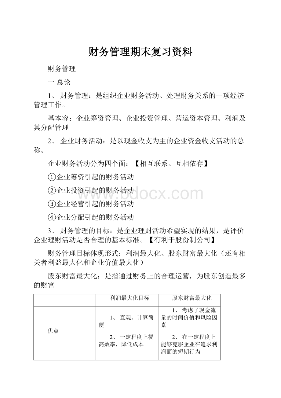 财务管理期末复习资料.docx