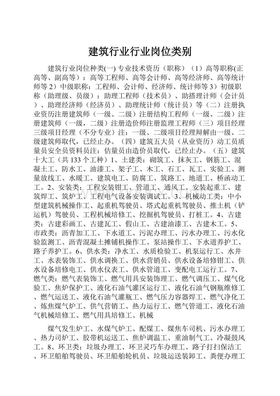 建筑行业行业岗位类别Word文档下载推荐.docx