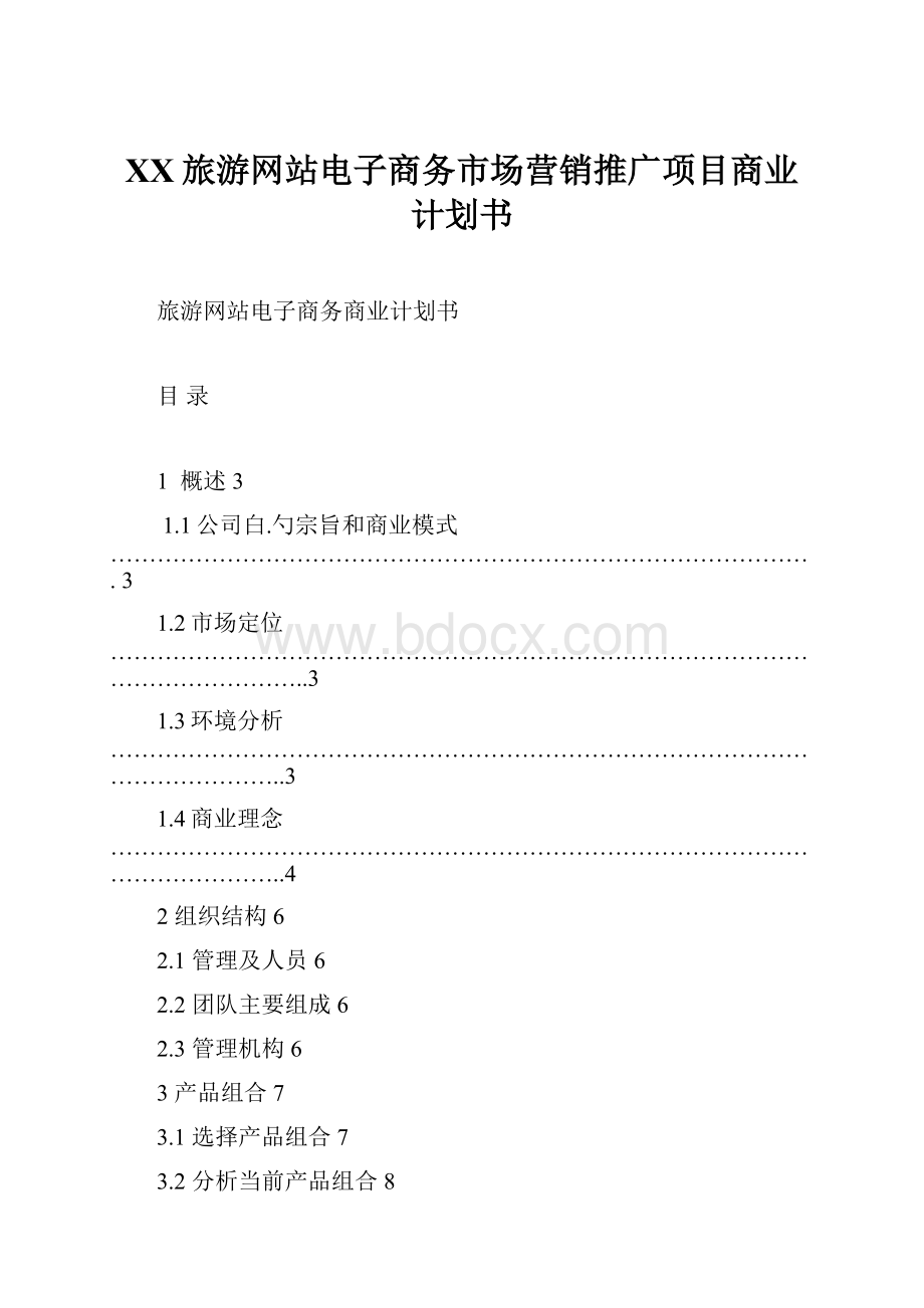 XX旅游网站电子商务市场营销推广项目商业计划书.docx