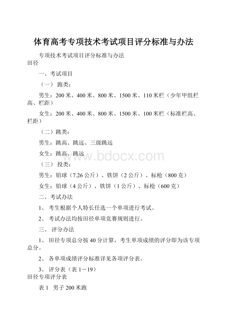 体育高考专项技术考试项目评分标准与办法文档格式.docx