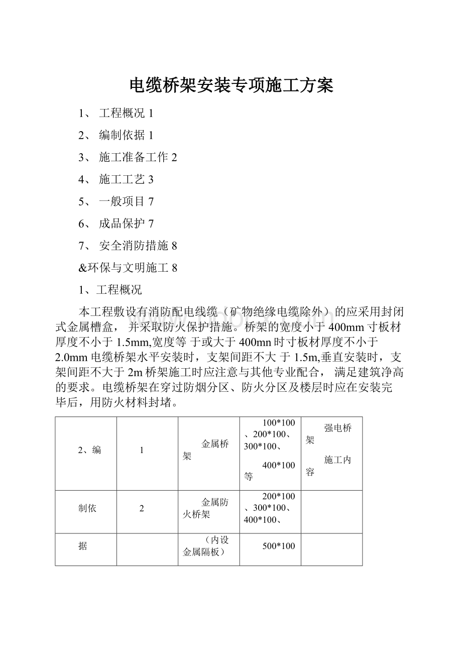 电缆桥架安装专项施工方案Word文档下载推荐.docx