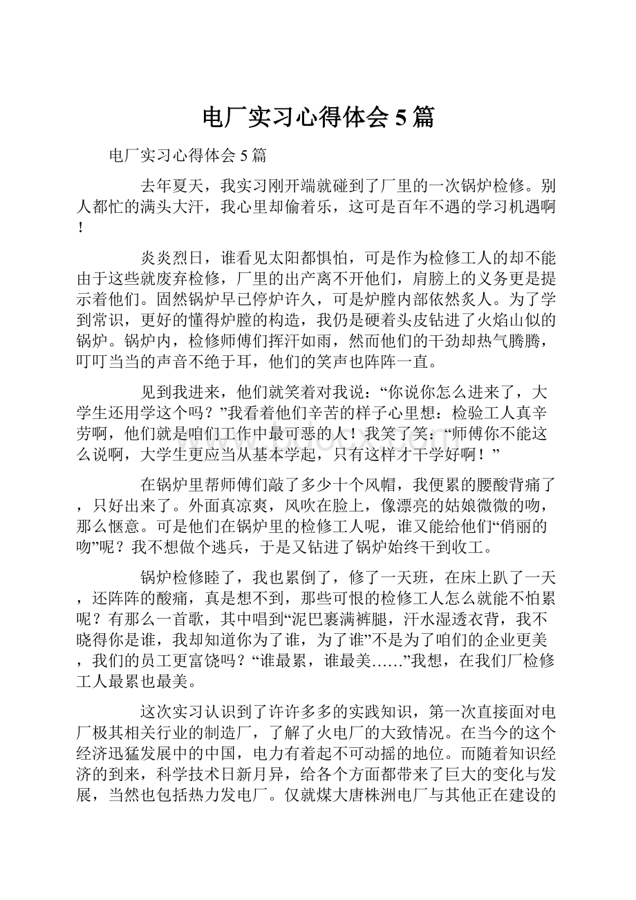 电厂实习心得体会5篇.docx