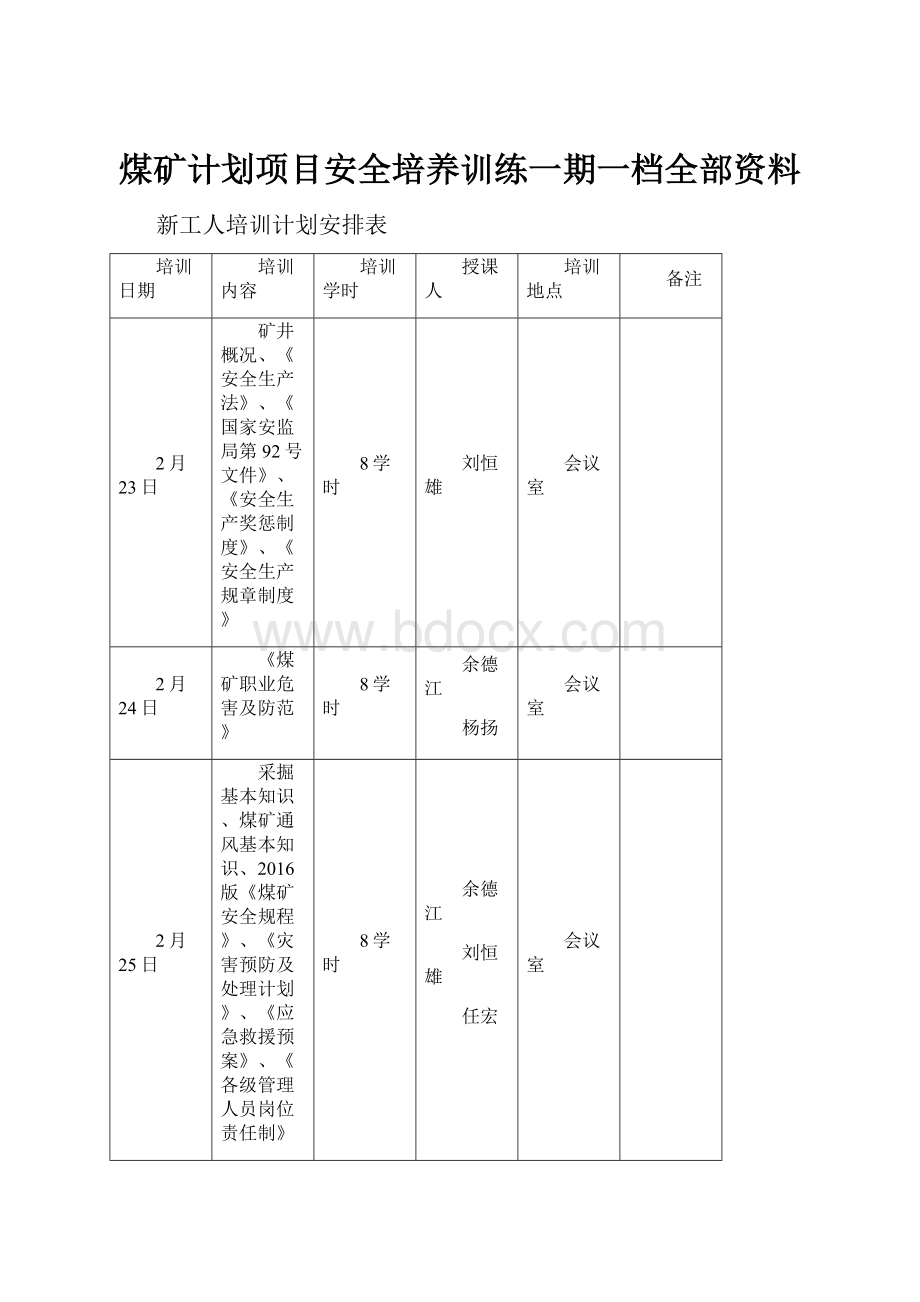 煤矿计划项目安全培养训练一期一档全部资料Word下载.docx_第1页