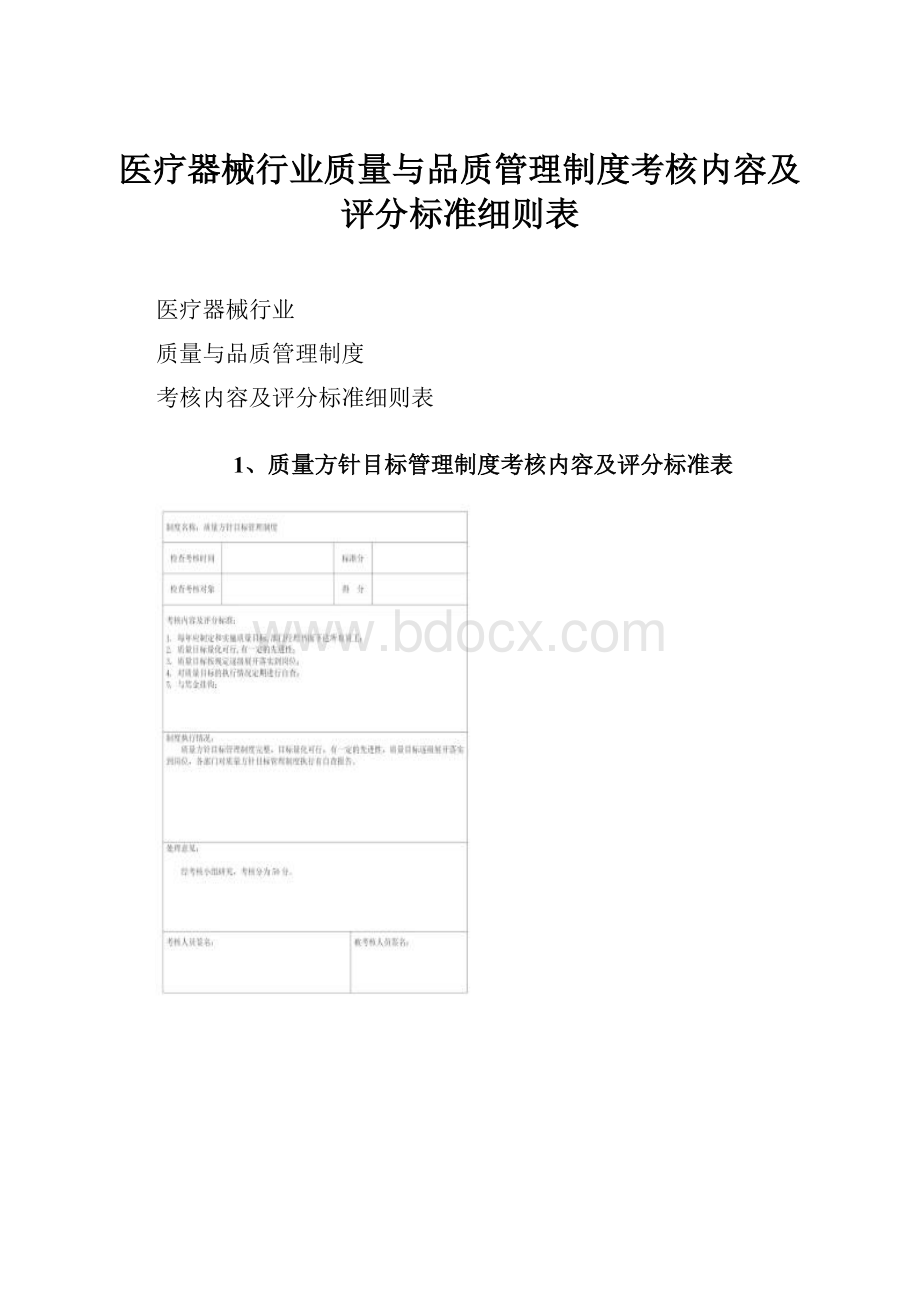 医疗器械行业质量与品质管理制度考核内容及评分标准细则表.docx_第1页