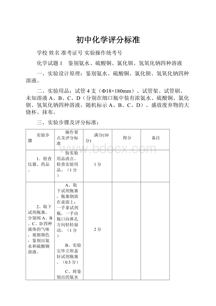 初中化学评分标准Word格式.docx