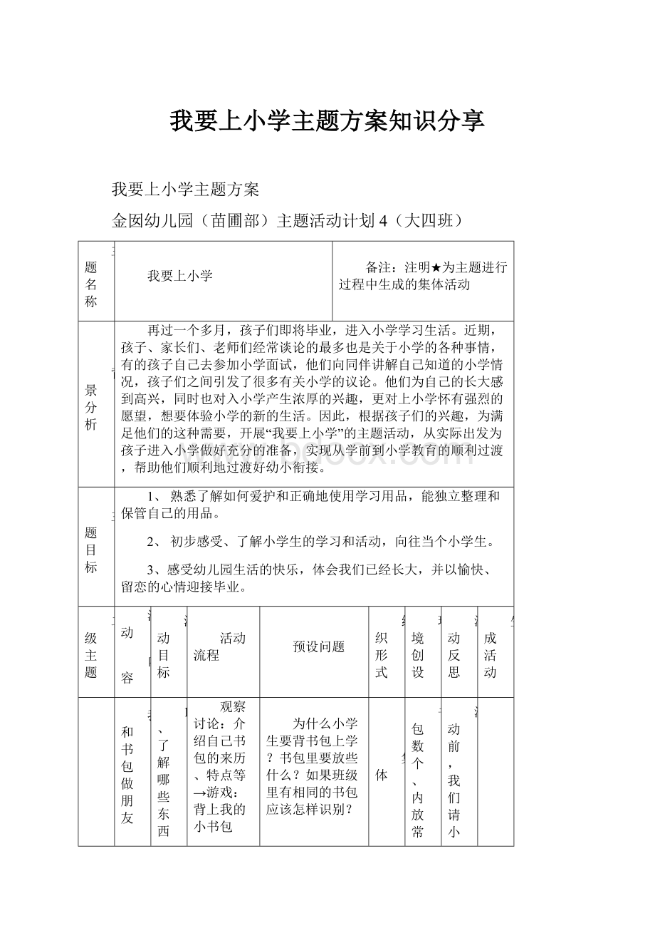 我要上小学主题方案知识分享Word下载.docx_第1页