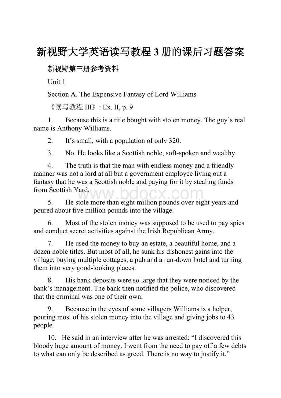 新视野大学英语读写教程3册的课后习题答案Word格式.docx_第1页