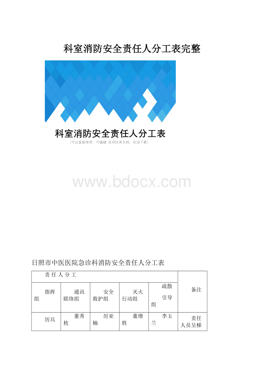 科室消防安全责任人分工表完整.docx