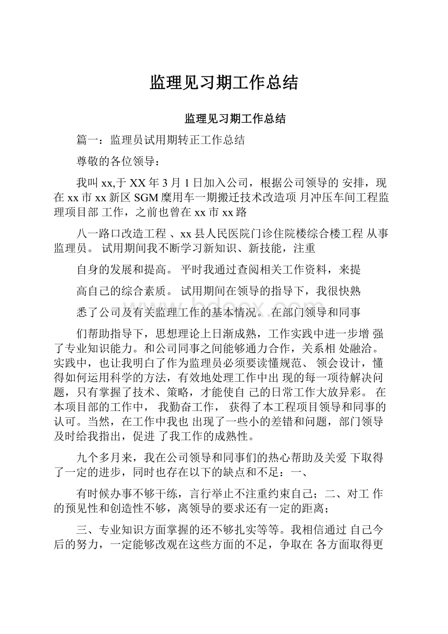 监理见习期工作总结Word文档格式.docx