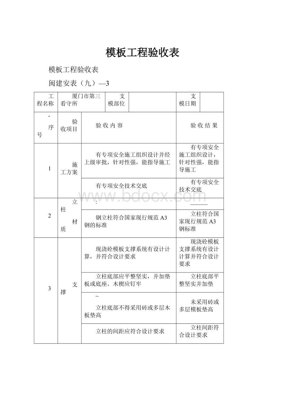 模板工程验收表.docx