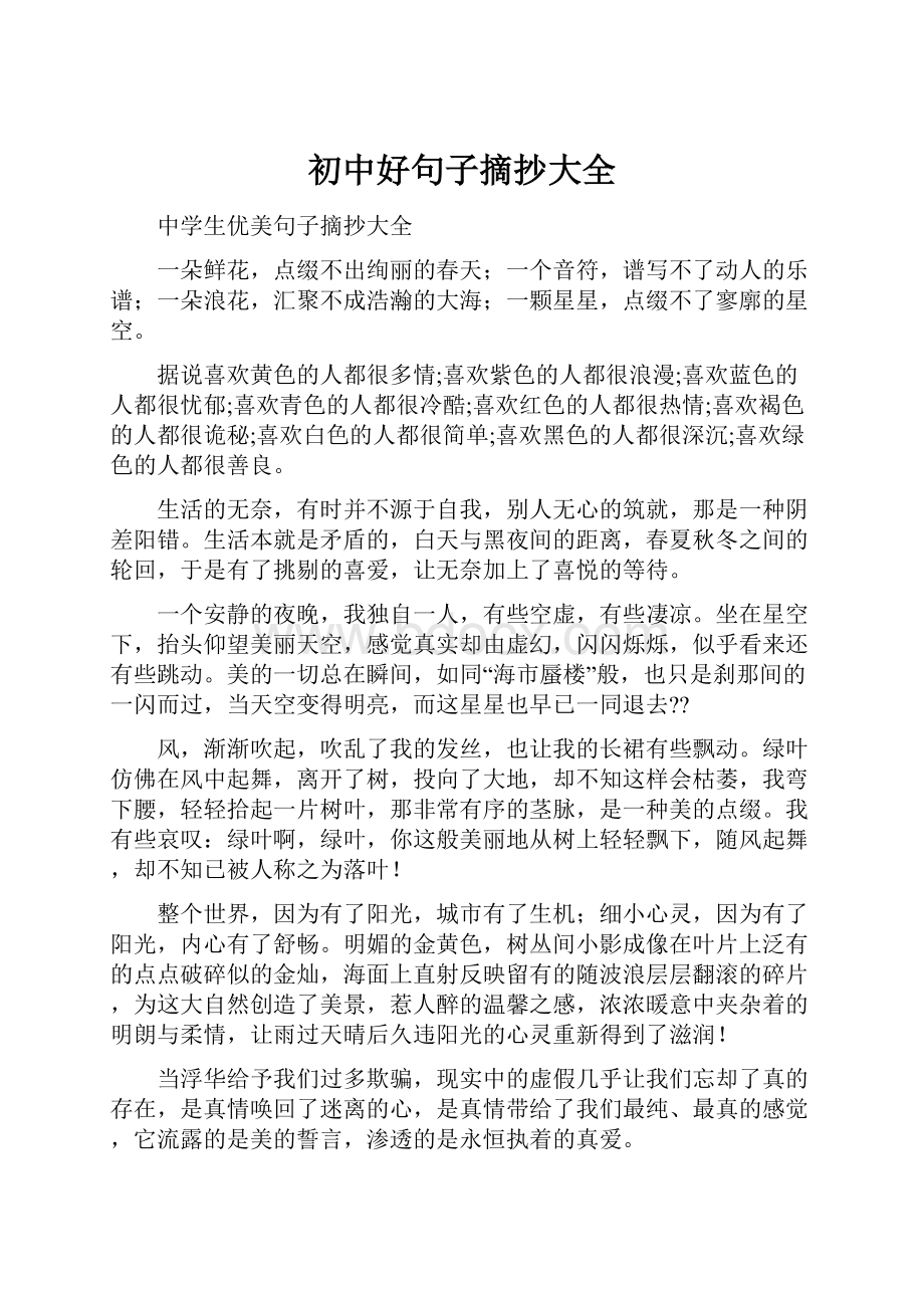 初中好句子摘抄大全文档格式.docx_第1页