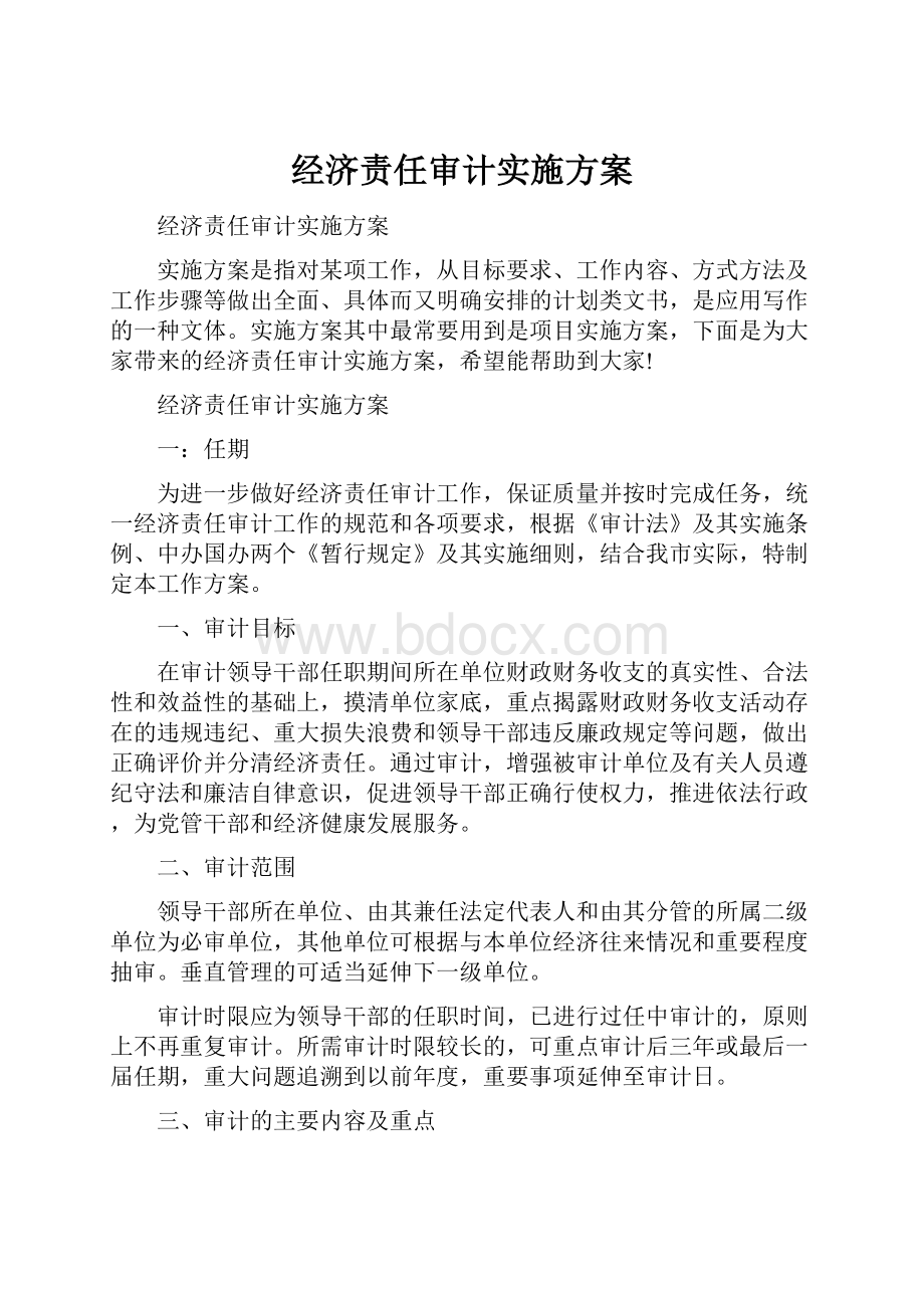 经济责任审计实施方案Word文件下载.docx