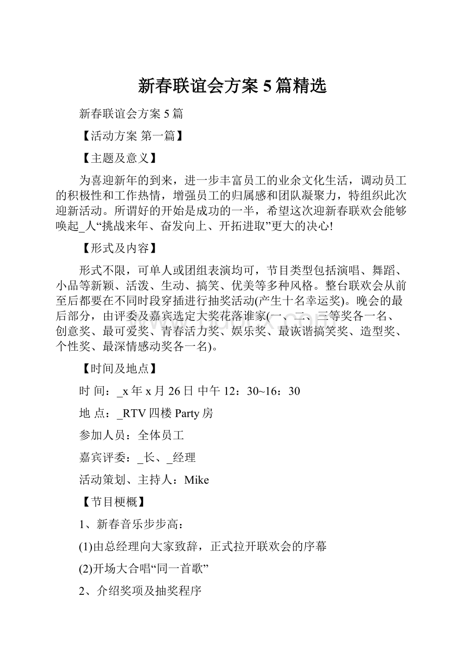 新春联谊会方案5篇精选.docx