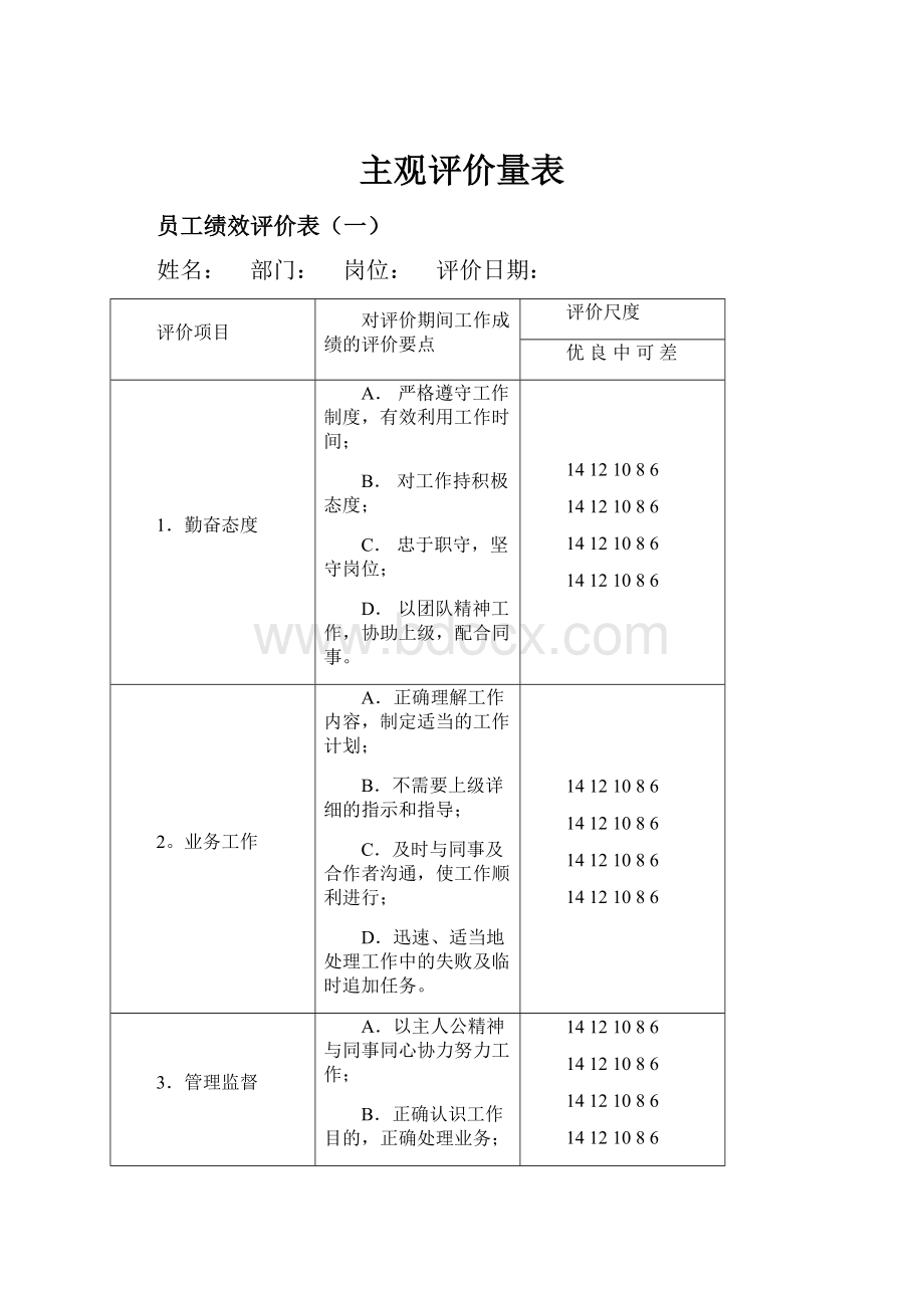 主观评价量表Word格式.docx