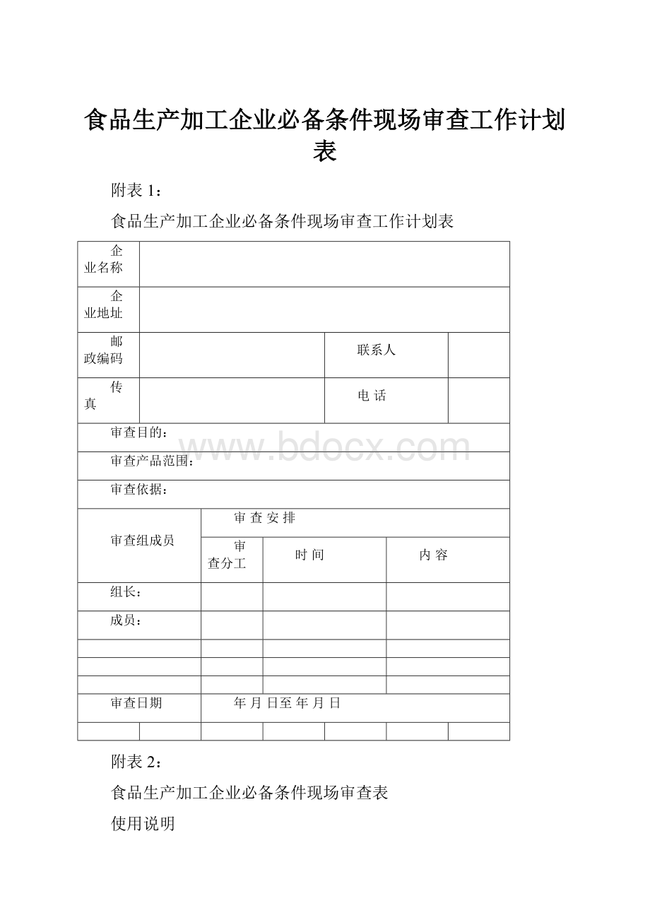 食品生产加工企业必备条件现场审查工作计划表Word格式.docx