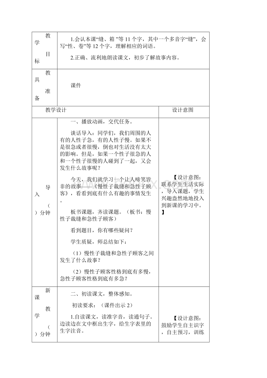 最新人教部编版三年级语文下册25 慢性子裁缝和急性子顾客教案.docx_第2页