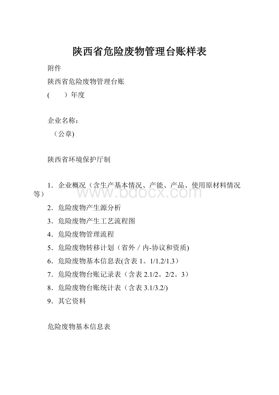 陕西省危险废物管理台账样表.docx_第1页