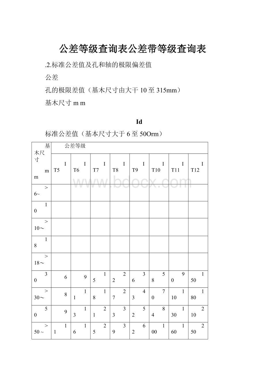 公差等级查询表公差带等级查询表.docx