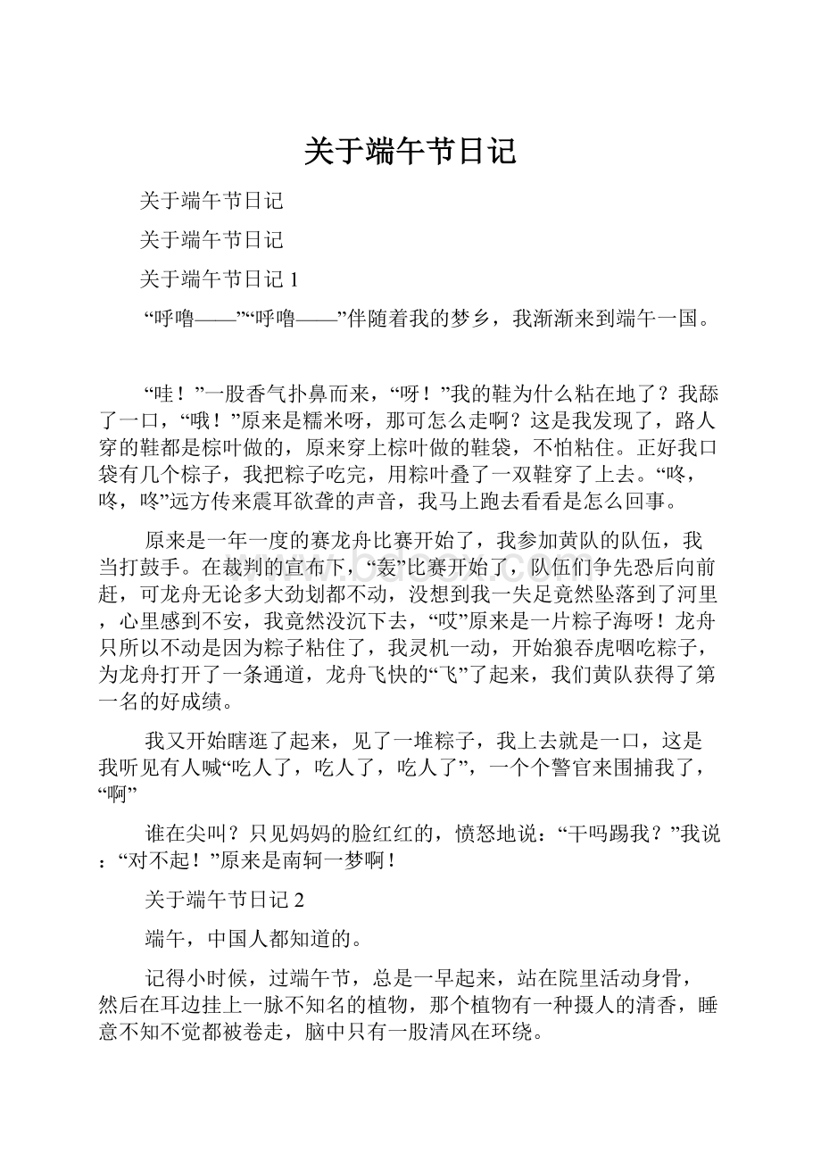 关于端午节日记文档格式.docx