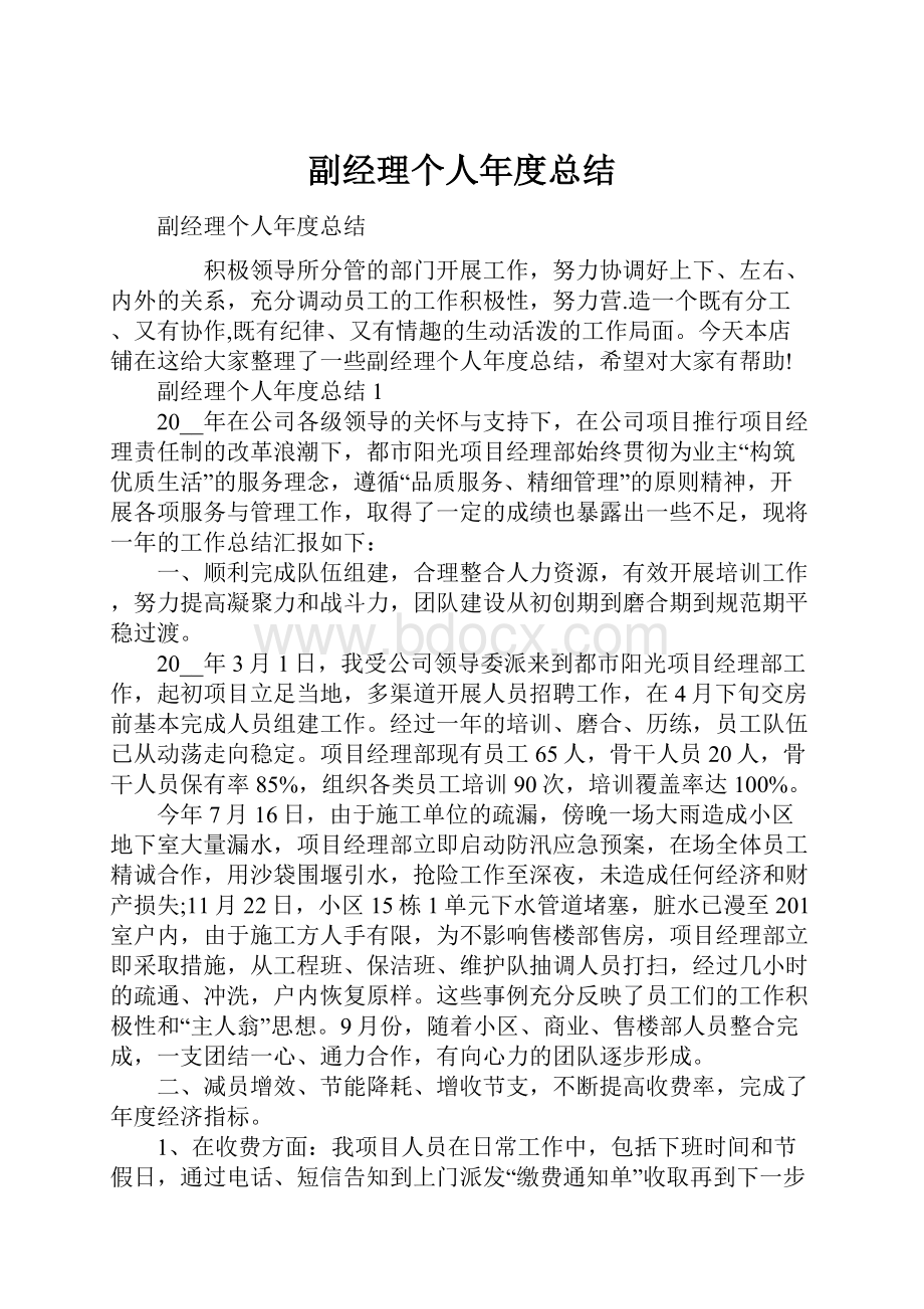 副经理个人年度总结Word文档下载推荐.docx