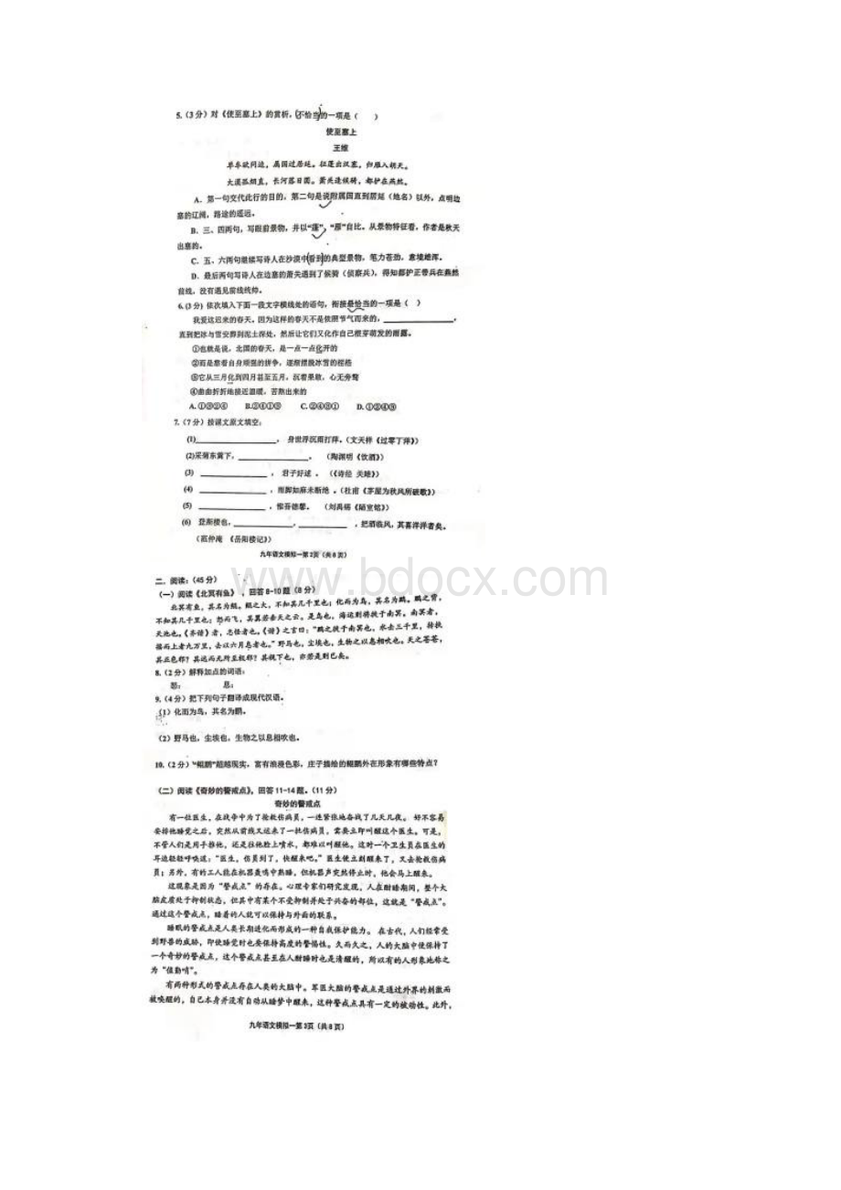 哈尔滨市道里区九年级中考语文复习一模试题卷附答案解析.docx_第2页