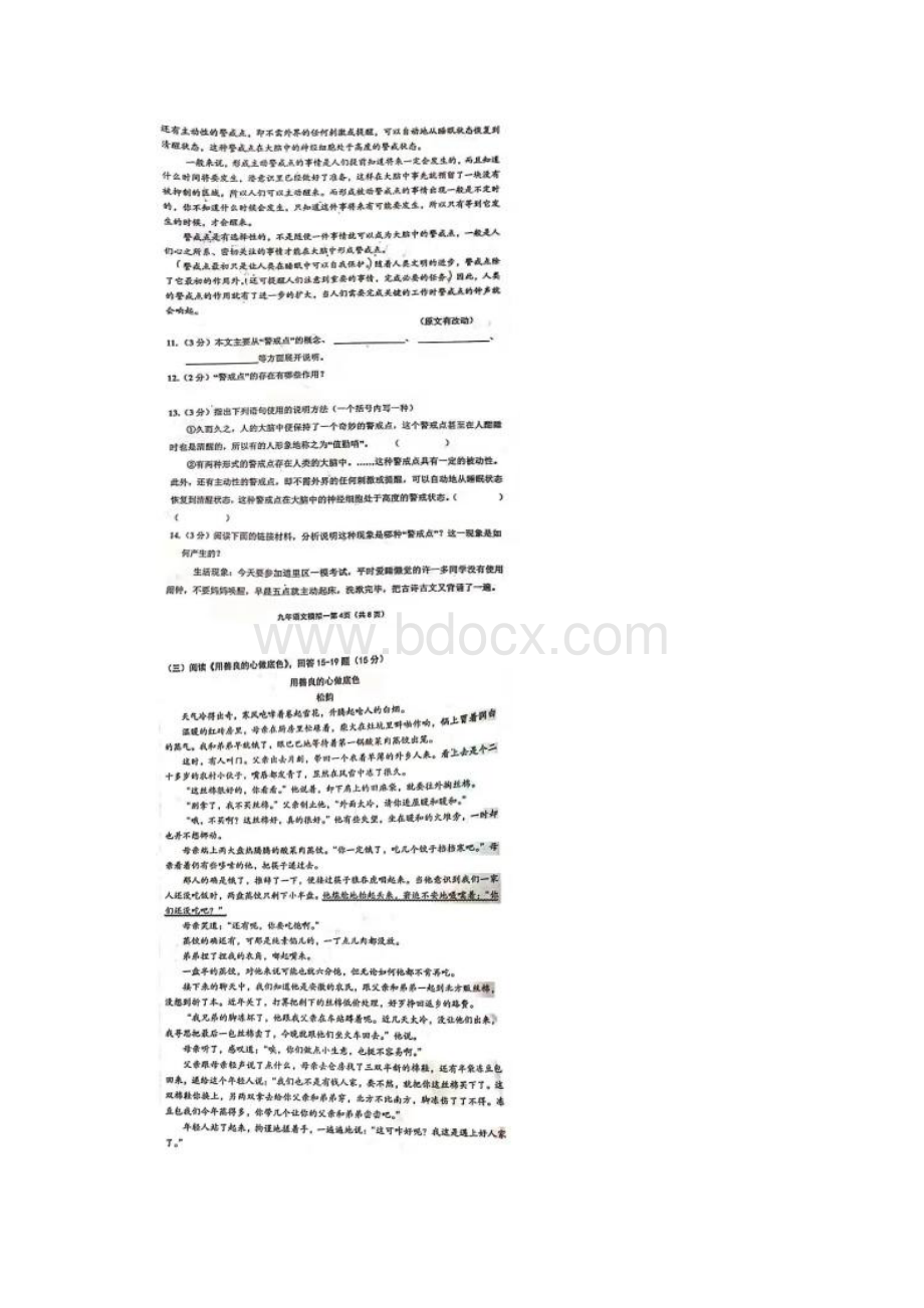 哈尔滨市道里区九年级中考语文复习一模试题卷附答案解析.docx_第3页