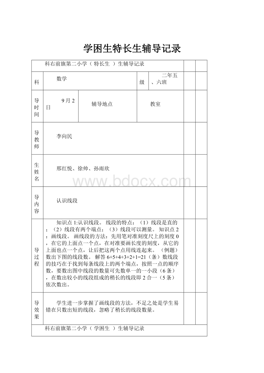 学困生特长生辅导记录Word文档下载推荐.docx_第1页