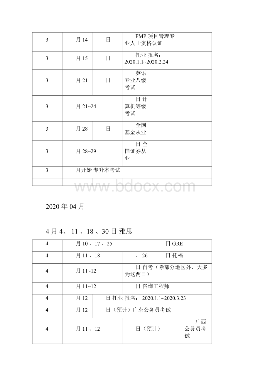 考试时间表各种考试日历安排.docx_第3页