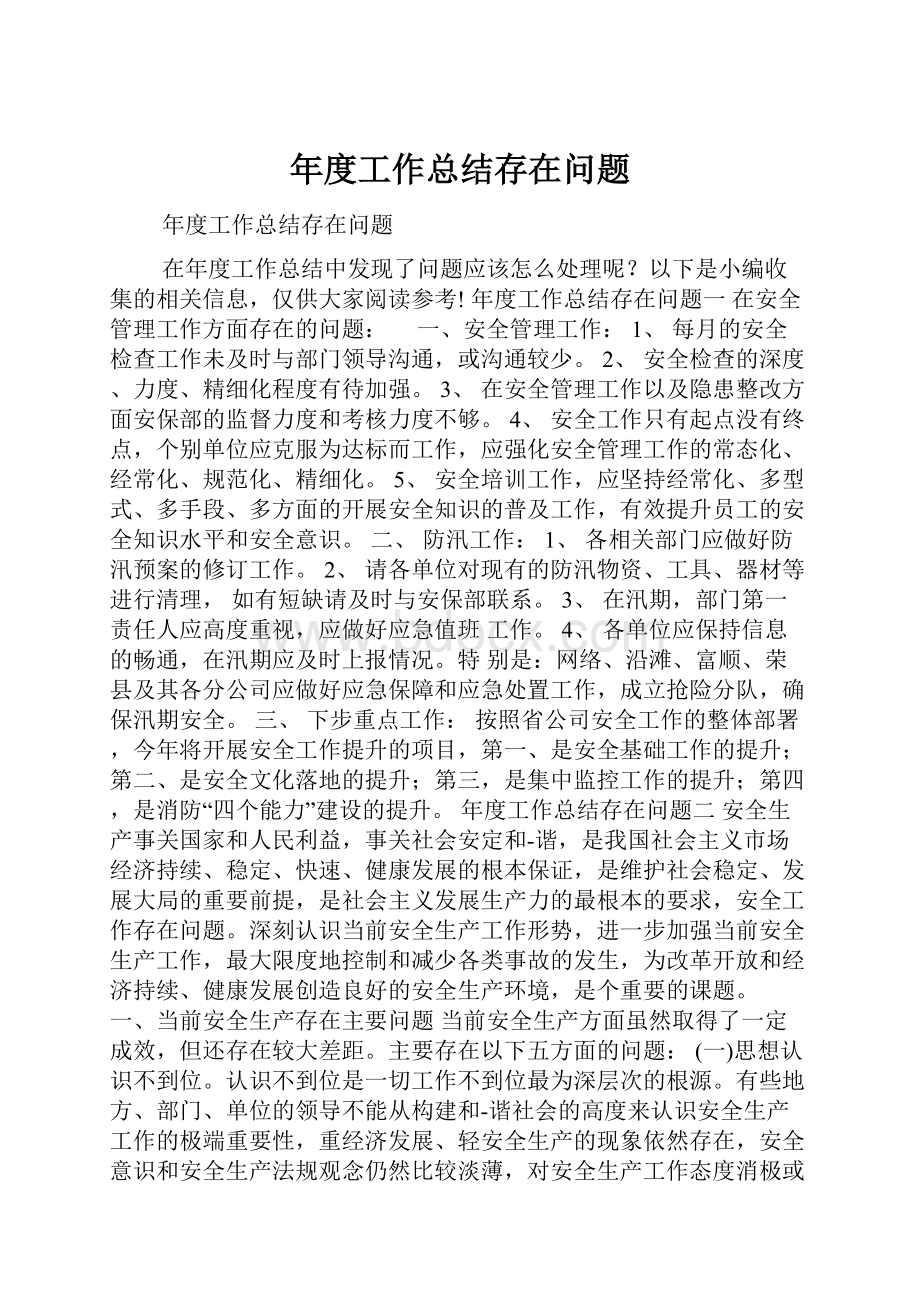 年度工作总结存在问题文档格式.docx