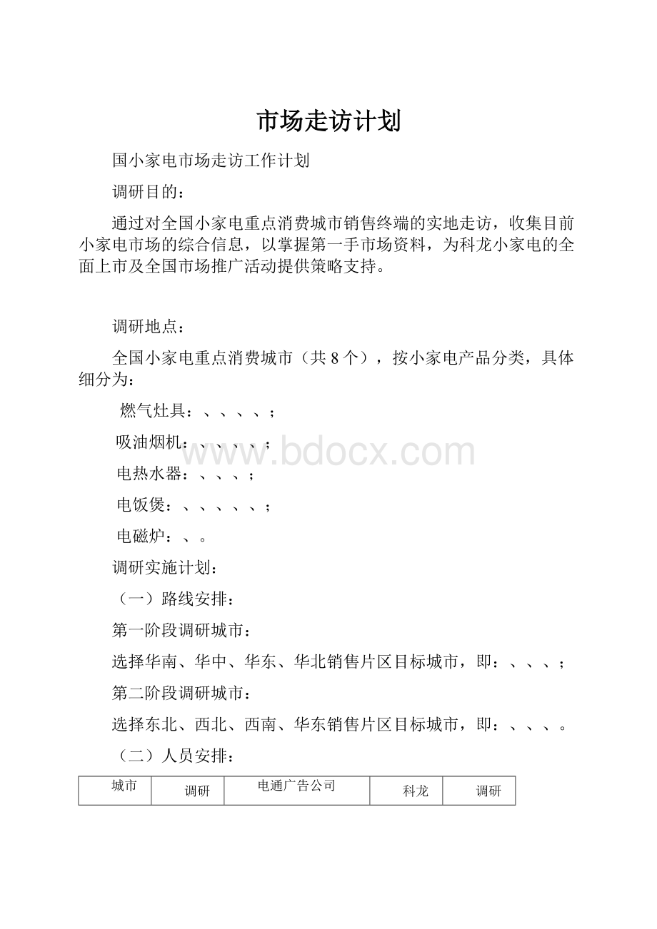 市场走访计划Word文档下载推荐.docx