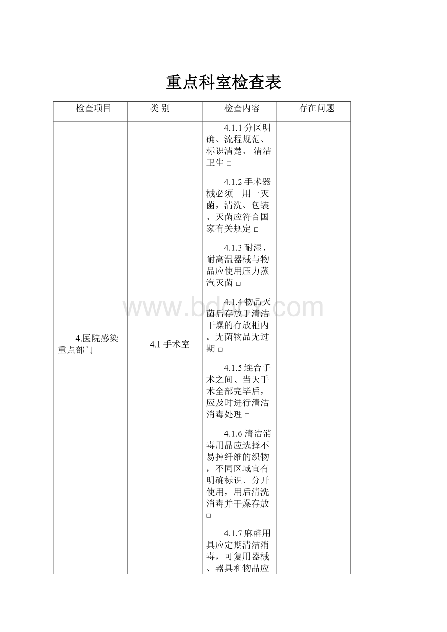 重点科室检查表Word文档格式.docx