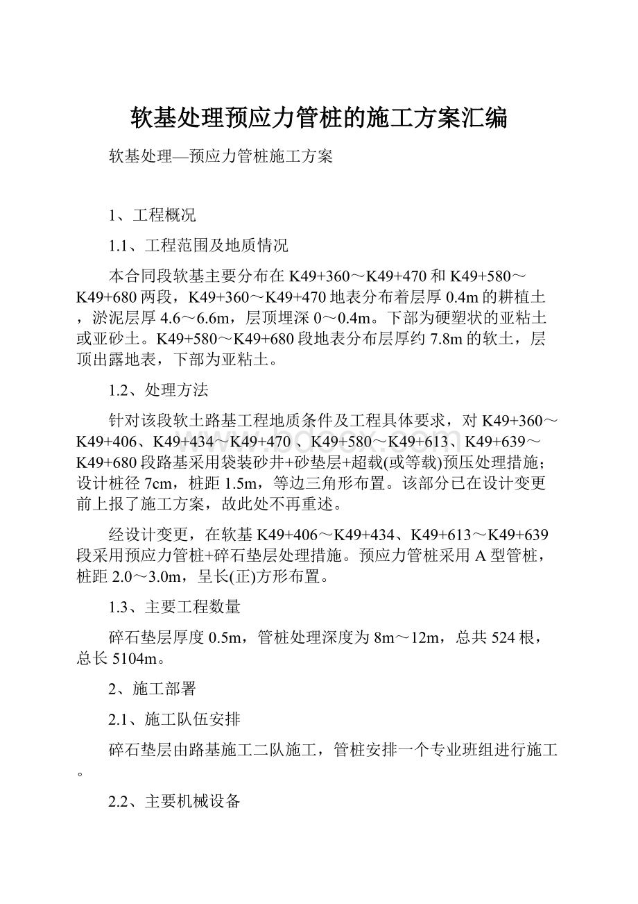 软基处理预应力管桩的施工方案汇编Word文档下载推荐.docx_第1页