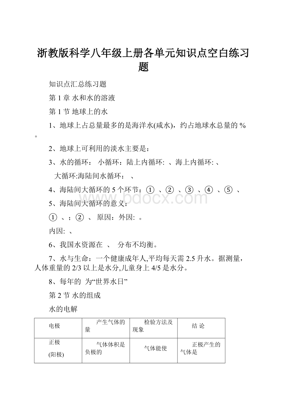 浙教版科学八年级上册各单元知识点空白练习题.docx_第1页