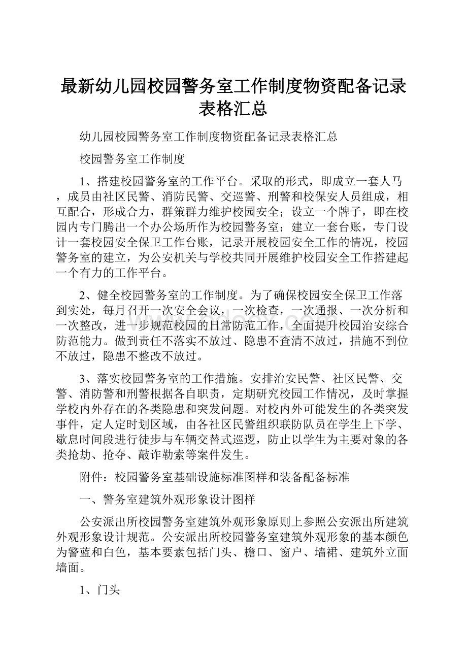 最新幼儿园校园警务室工作制度物资配备记录表格汇总Word文档下载推荐.docx_第1页