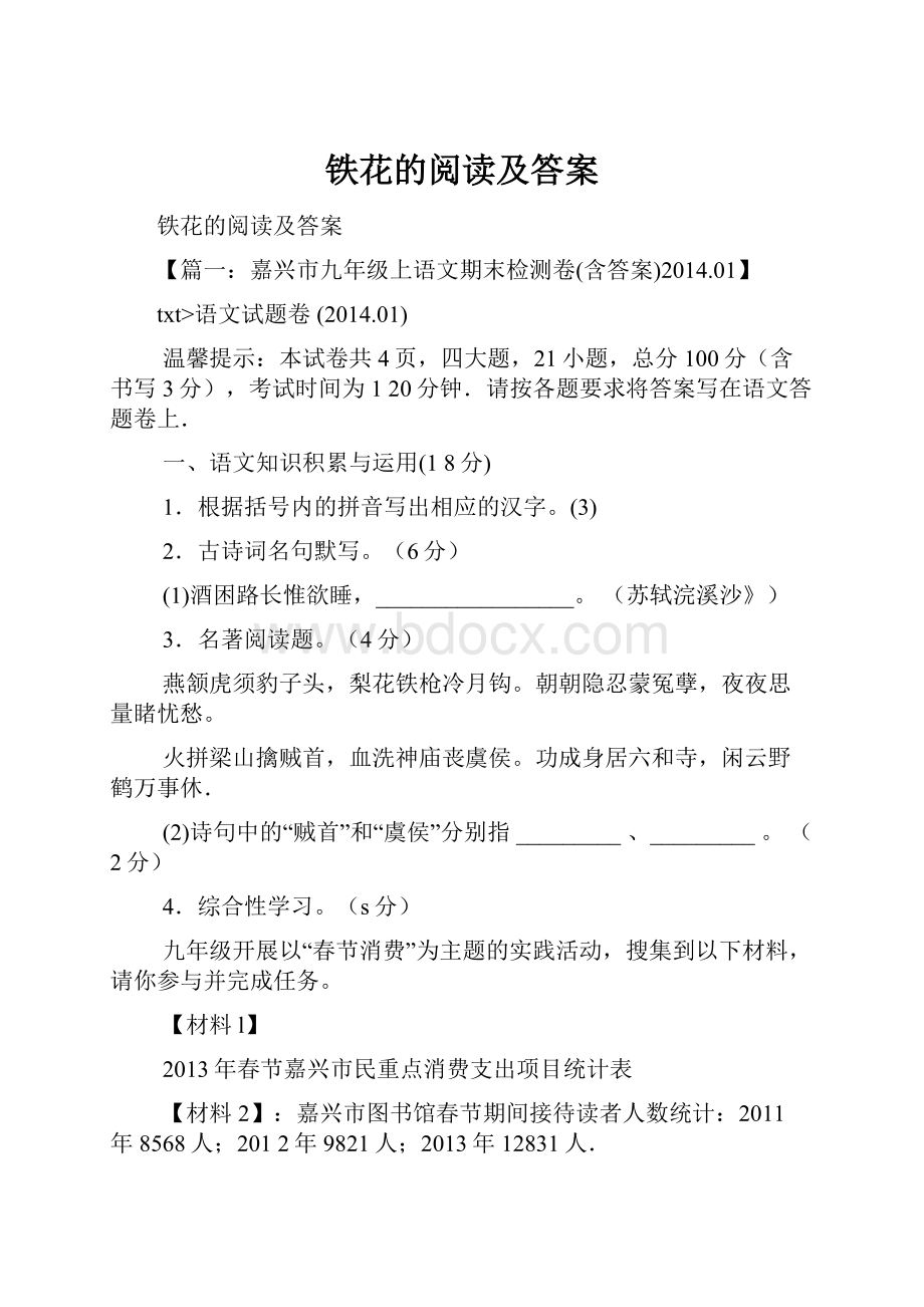 铁花的阅读及答案.docx