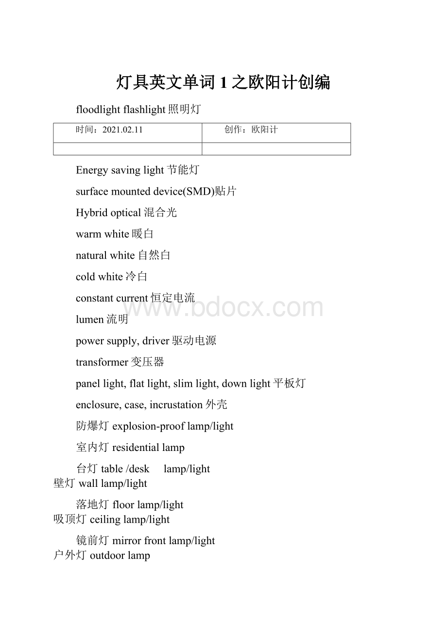 灯具英文单词1之欧阳计创编Word格式.docx