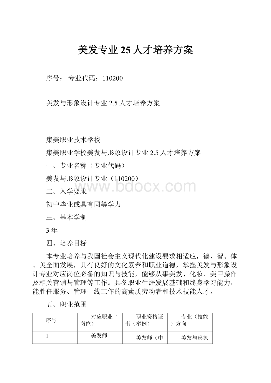 美发专业25人才培养方案Word文件下载.docx