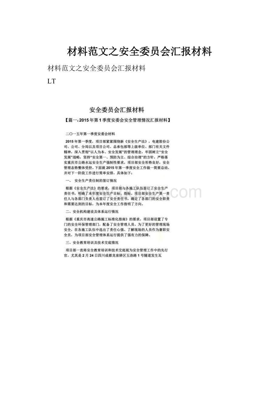 材料范文之安全委员会汇报材料.docx