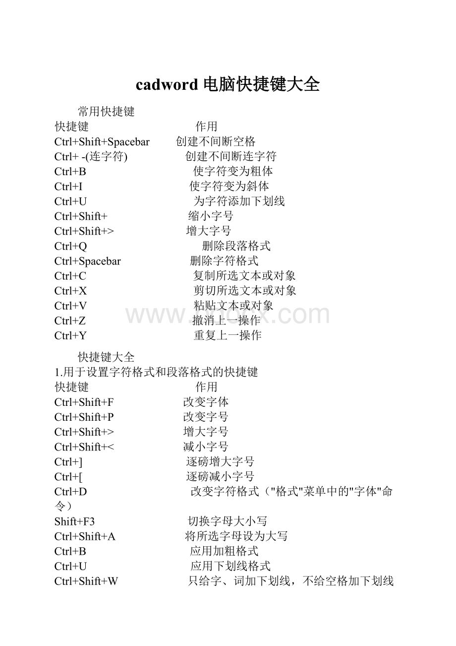 cadword电脑快捷键大全.docx_第1页