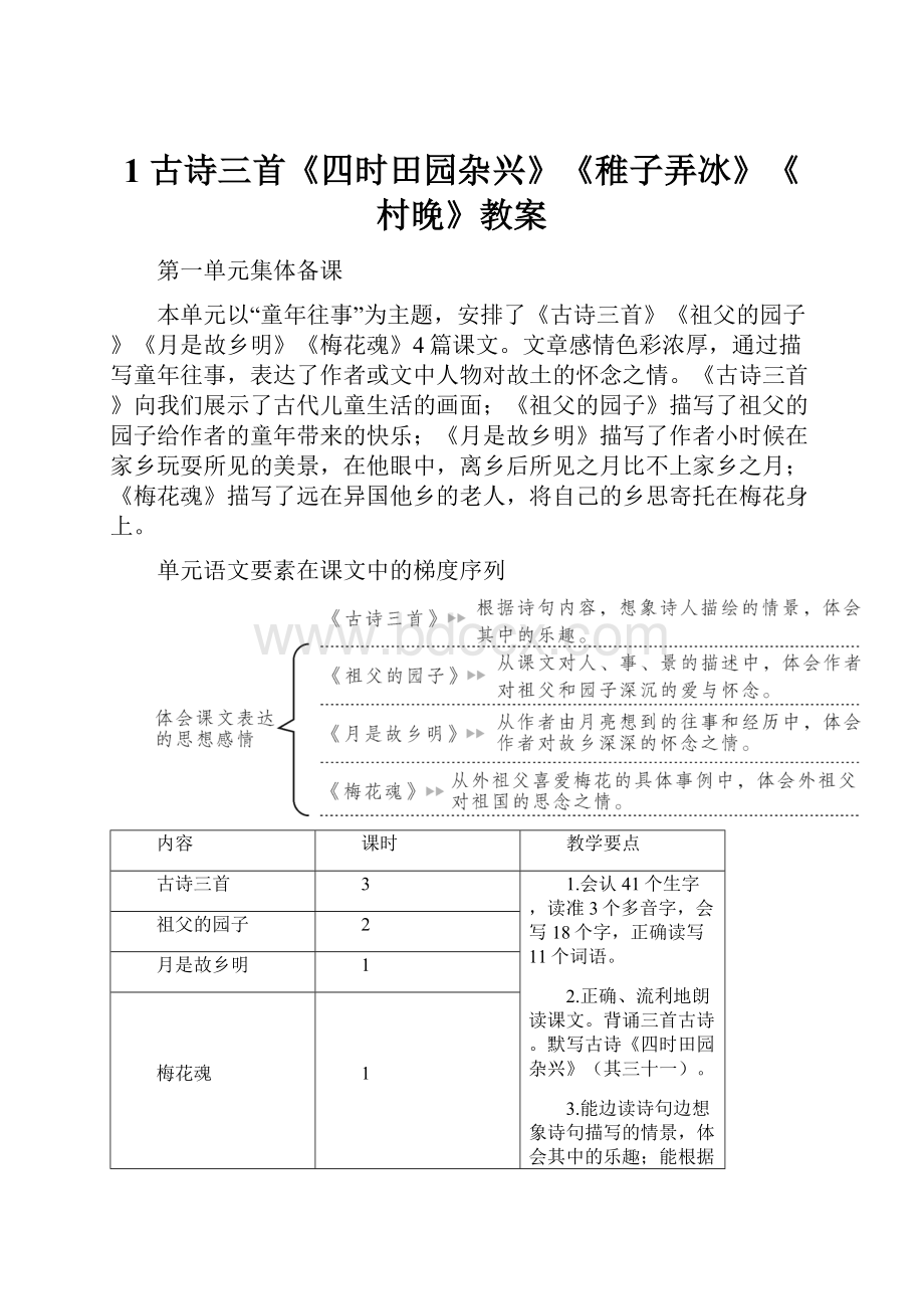 1 古诗三首《四时田园杂兴》《稚子弄冰》《村晚》教案Word文档格式.docx_第1页