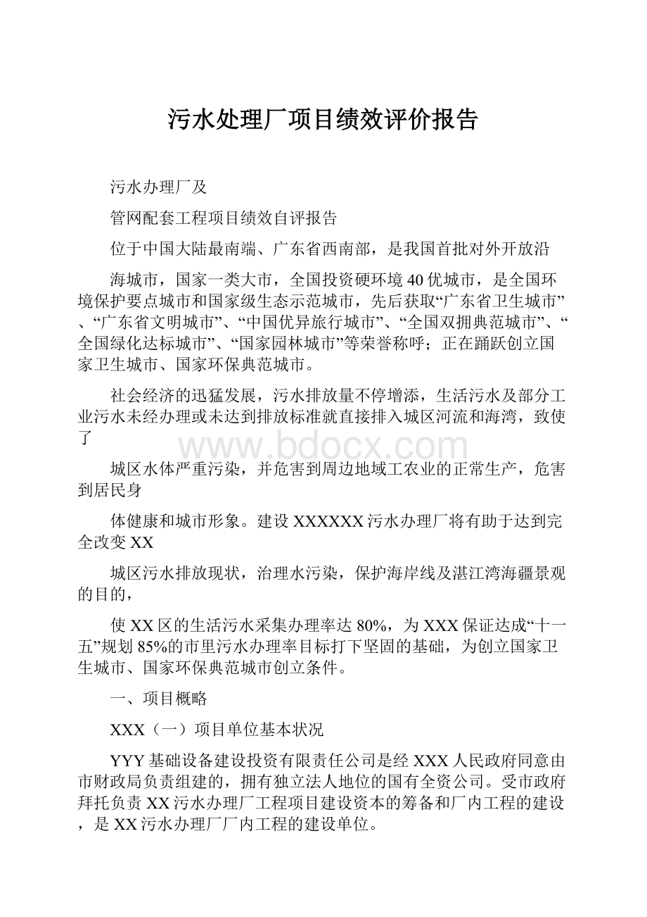 污水处理厂项目绩效评价报告.docx