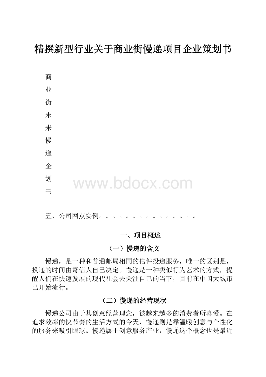 精撰新型行业关于商业街慢递项目企业策划书Word文档格式.docx_第1页