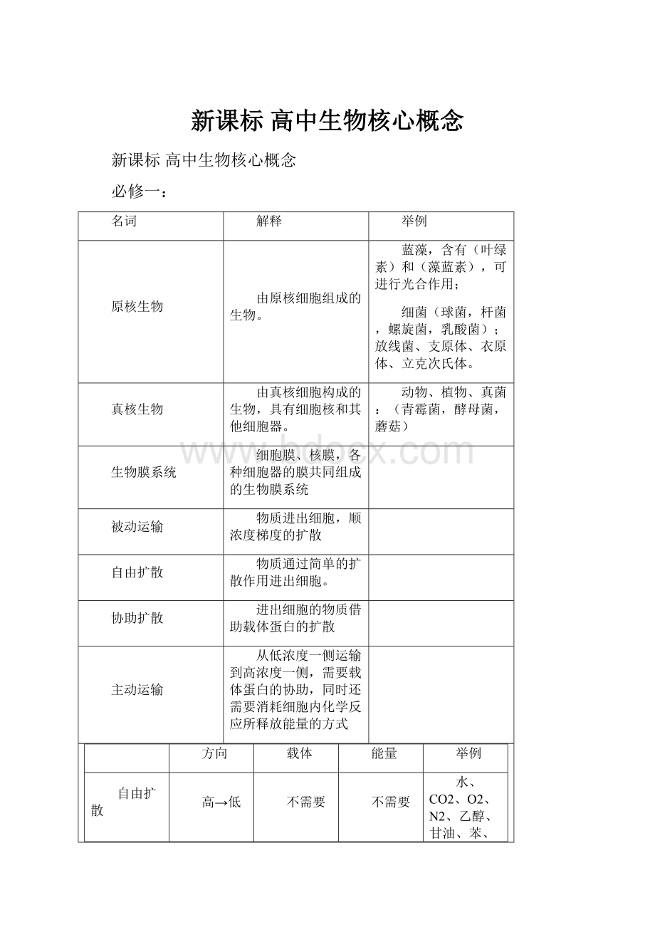 新课标 高中生物核心概念.docx